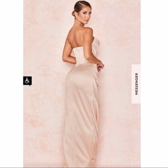 House of CB Champagne Satin Strapless Gown Size Small - Picture 7 of 8